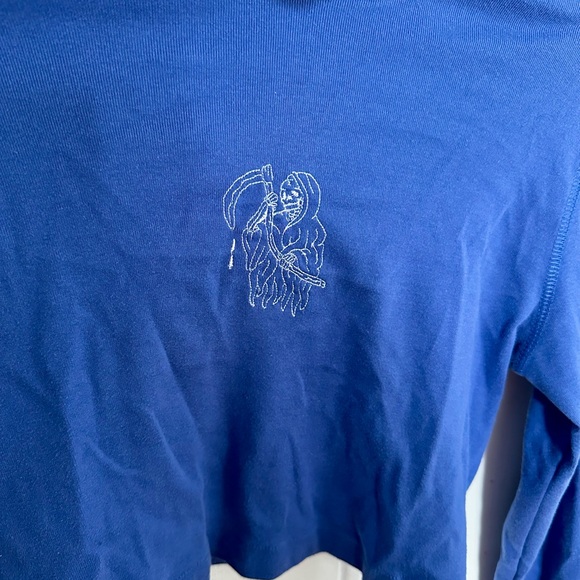 Custom Embroidered Turtleneck Crop Top featuring Grim Reaper Embroidery - Picture 2 of 4